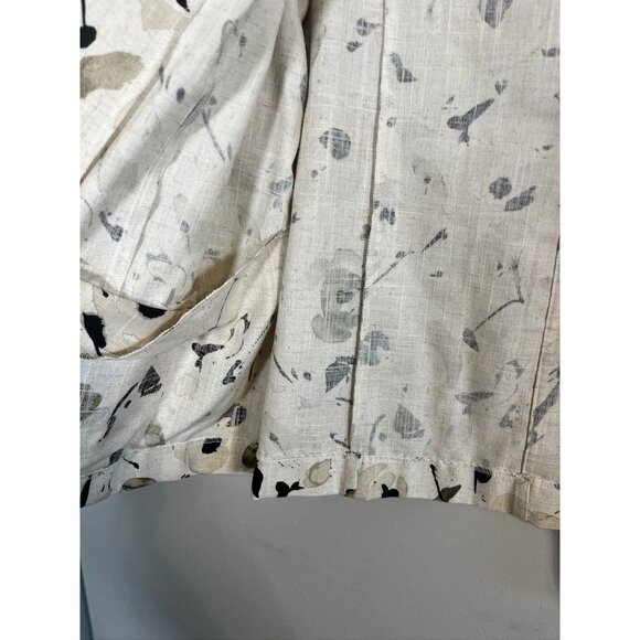 Retro Linen Floral Blazer Tan 16W Work Wear Classic Preppy Chic Neutral Artsy - Picture 4 of 9